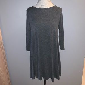 Dark Gray Swing Dress with 3/4 Length Sleeves